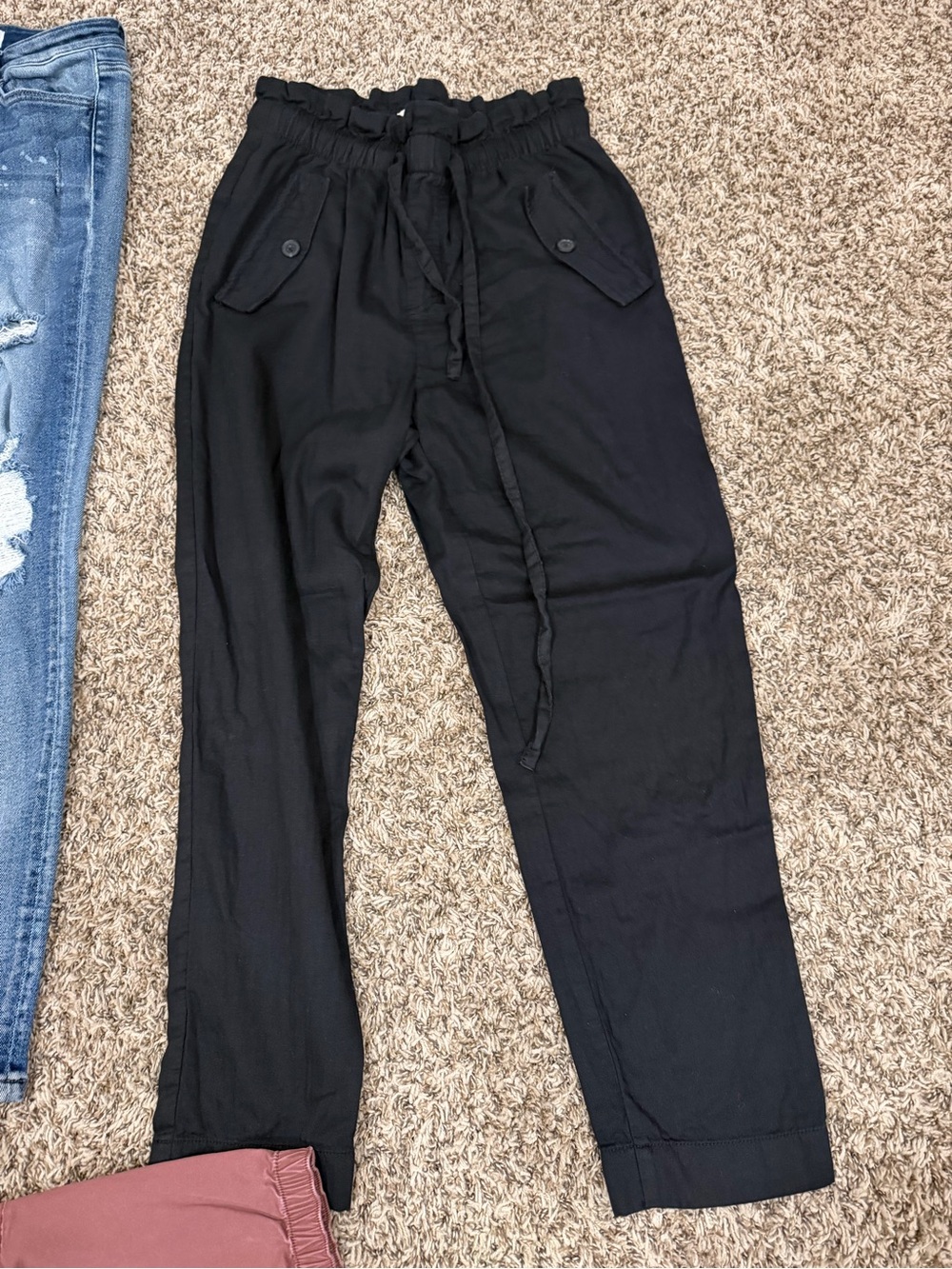 LOFT Black Drawstring Paperbag Waist Joggers